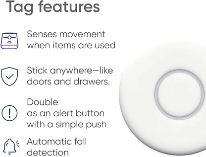 Emergency Alert & Movement Sensor Tags – Elderly Monitoring with Emergency Panic Button, Wearable Fall Detection for Seniors, Water-Resistant - Works with Nomo Care Kit - 10-Year Battery Life - 2 Tags