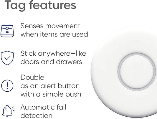 Emergency Alert & Movement Sensor Tags – Elderly Monitoring with Emergency Panic Button, Wearable Fall Detection for Seniors, Water-Resistant - Works with Nomo Care Kit -10-Year Battery Life - 4 Tags