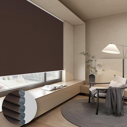 Cellular Shades Blackout Honeycomb Blinds for Indoor Windows, Cordless Cellular Shades 1.5 inch Cell Pleated for Bedroom Home Office, Custom Size, Blackout Brown