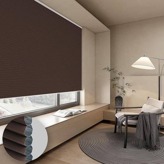 Cellular Shades Blackout Honeycomb Blinds for Indoor Windows, Cordless Cellular Shades 1.5 inch Cell Pleated for Bedroom Home Office, Custom Size, Blackout Brown