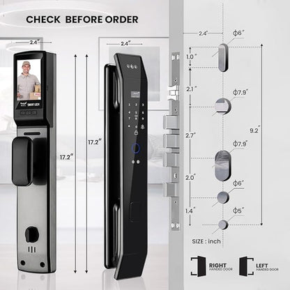 Smart Door Lock with 3D Face Recognition & Camera, Video Doorbell with Intercom, Fingerprint Keyless Entry, Password, IC Card, Key, Alexa Compatible, Tuya App Control, Smart Home Front Door Security