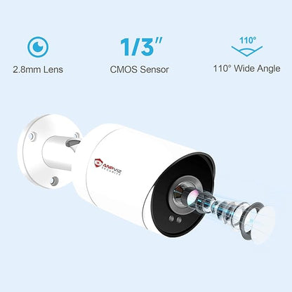 Anpviz 5MP Bullet POE IP Camera, 2.8mm Lens Security PoE IP Camera for Outdoor Indoor, Built in Mic, Human & Motion Detection, 100ft IR Night Vision, Up to 512GB MicroSD Slot, IPC-B850WD-S(U Series)