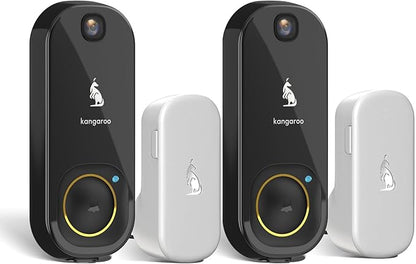 Kangaroo Wireless Doorbell+Chime,HD Camera,Easy Setup,Battery Power,Motion Detection,2.4G WiFi,Real-time Alerts to Phone,Security System for Home,Apartment and Office (2 Doorbell+2 Chime)