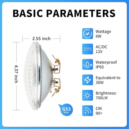 Goehiaul PAR36 LED Landscape Bulbs 6W 3000K Warm White, AC/DC12V, 700Lumens, PAR36 LED Bulb 36W Halogen Equivalent, PAR 36 LED Light Water Resistant (1 Pack)