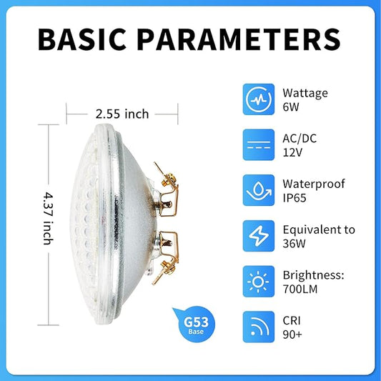 Goehiaul PAR36 LED Landscape Bulbs 6W 3000K Warm White, AC/DC12V, 700Lumens, PAR36 LED Bulb 36W Halogen Equivalent, PAR36 LED Light Water Resistant (Pack of 6)