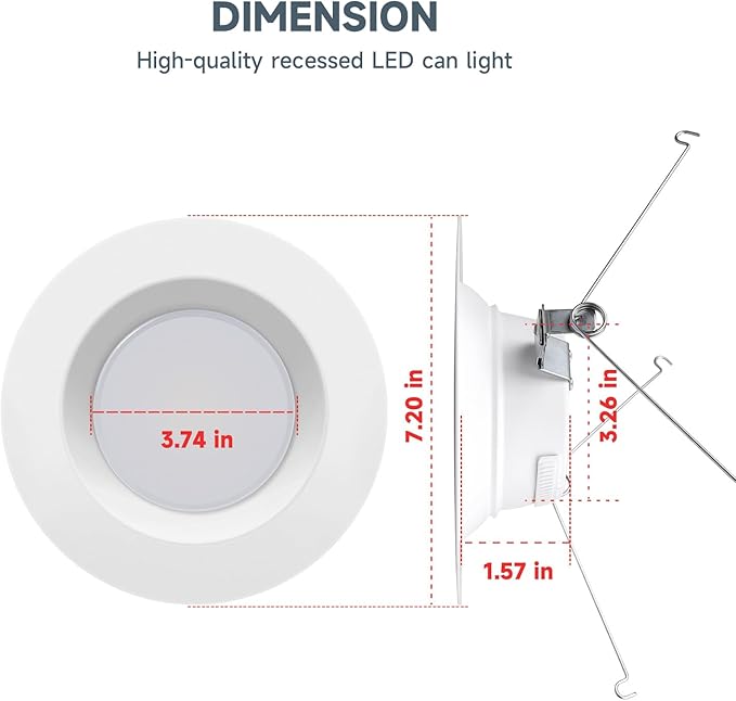 ECOELER 5/6 inch LED Recessed Lighting, Dimmable Ceiling Can Light, 16.5W 1200Lm, 5CCT Selectable(27K, 30K, 40K, 50K, 60K), Aluminum Trim, Retrofit Installation Downlight - ETL & FCC Listed
