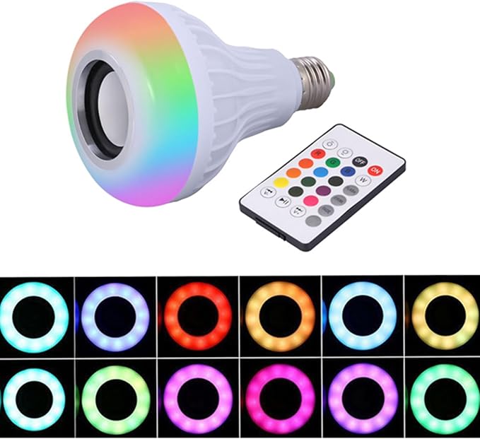 LED Light Bulb Bluetooth Speaker, E27 12W RGB Smart Bulb Wireless Music Playing Light Lamp with Remote Control Color Changing Lamp Shower Head for Bathroom Bedroom