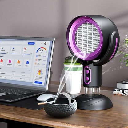 Portable Smoke Away Fan Machine for Indoor, Rechargeable Air Extractor Mini Desktop Catcher Filter Eliminator, Travel Smokes Purifier Filters for Effectively Removes Smoke and Odors(Purple)