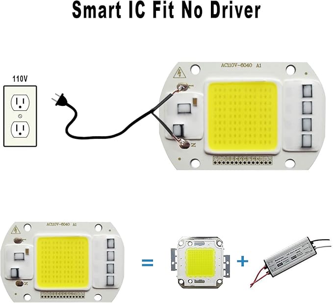 2PCS LED COB Chip 50W 110V White Light Engine Integrated Smart IC Driver for floodlight