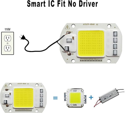 2PCS LED COB Chip 50W 110V White Light Engine Integrated Smart IC Driver for floodlight