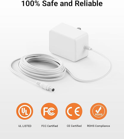 Anlapus DC 12V 2A US Power Adapter for CCTV Security Camera, 5.5mm x 2.1mm Plug, 3.28ft Long Cords, 100V-240V, 12 Volt 2 Amp Power Supply for DVR NVR Home Surveillance Systems - White