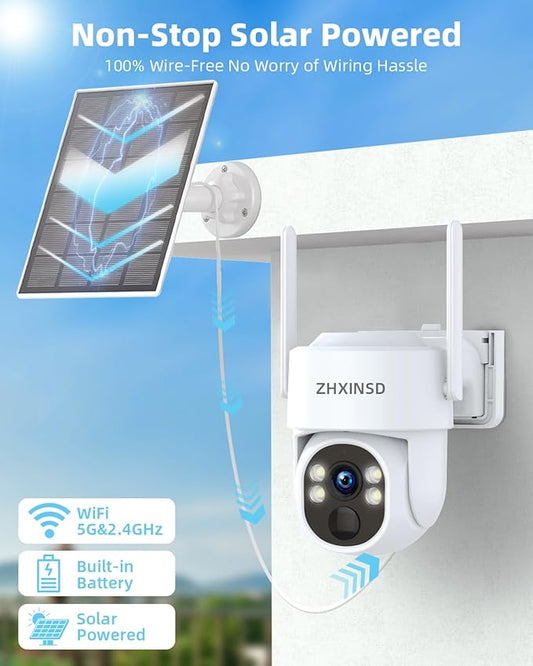 2.5K Outdoor Solar Wireless Security Camera System, 4-Camera Kit with 10" Monitor for Home Surveillance 360° View, 2.4/5GHz WiFi, Forever Power, 64GB Storage, No Subscription, No Monthly Fee