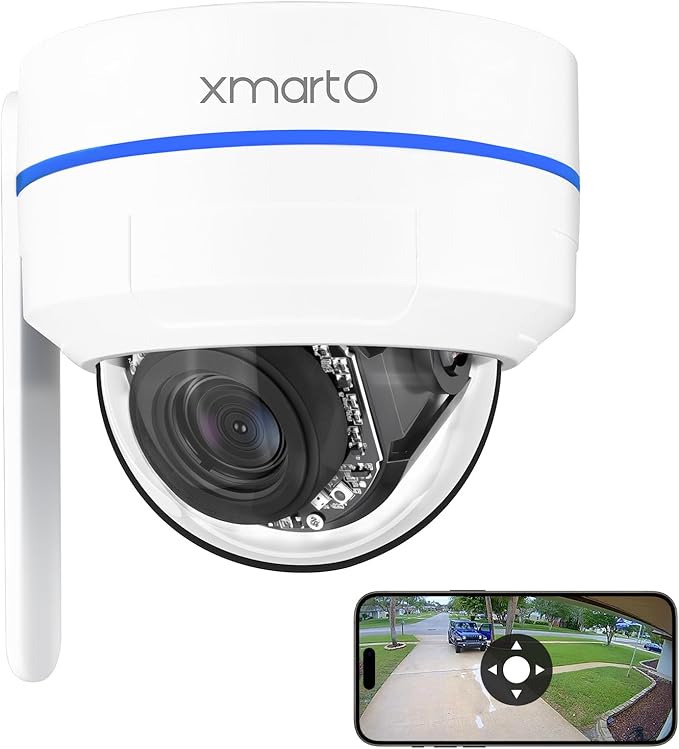 xmartO AI Tracking 2K HD Metal Dome PTZ Security Camera, WiFi 6 Dual Band Wireless, DPK3034 Ceiling Cam, 2-Way Audio, Night Vision, NVR Add-on/Standalone Use