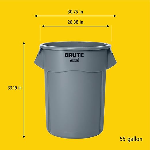 Rubbermaid Commercial Products BRUTE Heavy-Duty Round Trash/Garbage Can with Venting Channels 44 Gallon Black Waste Container for Landscapers/Construction/Restaurants/Offices/Warehouses/Home