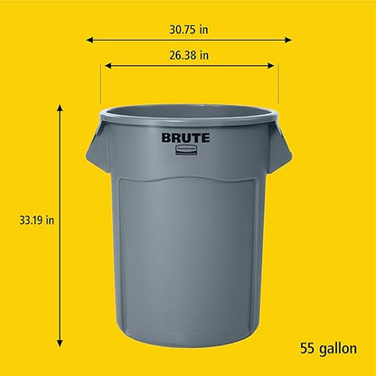Rubbermaid Commercial Products BRUTE Heavy-Duty Round Trash/Garbage Can with Venting Channels, 55-Gallon, Blue, Waste Container for Landscapers/Construction/Restaurants/Offices/Warehouses