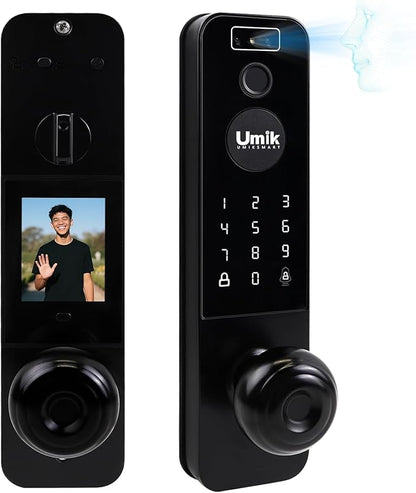 UMIKSMART Video Smart Door Lock with Camera, 3D Face Recognition & Fingerprint, WiFi Keyless Entry Deadbolt, Doorbell, Keypad, Tuya App Control for Home & Apartment, Black