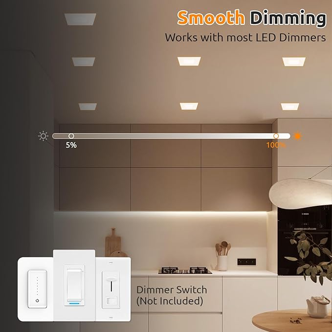 HONZIN Square LED Recessed Lighting 4 Inch, 5CCT Ultra Thin Led Recessed Ceiling Lights 1 Pack, Selectable 2700K/3000K/3500K/4000K/5000K, 9W, IC Rated, Dimmable Square White Trim with Junction Box