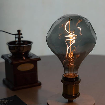 G40 LED Edison Bulb, Smoke Gray Hand-Blown Hard Glass, 4W (25W Incandescent Equivalent), 110-130V, E26, 2000K Warm Yellow Light, 200LM, Dimmable, for Indoor Decorative Lighting (Alien)