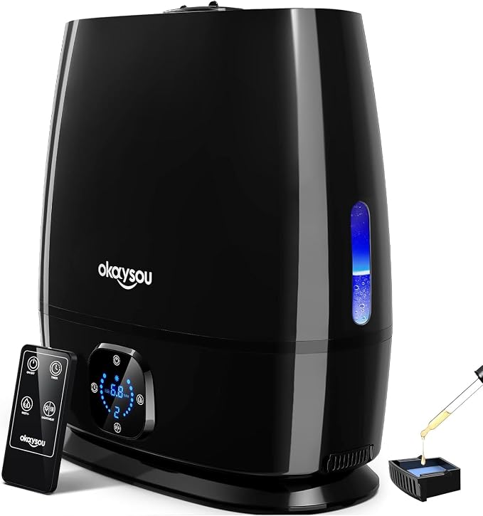 Okaysou Humidifiers, 6L Smart Humidifier and Diffuser for Bedroom Large Room W/Remote Control, Filterless, 50 Hour Top Fill Cool Mist Humidifiers with Humidistat for Babies, Plant, Sleep Mode, Timer