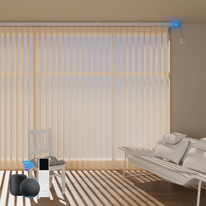 Motorized Sheer Vertical Blinds for Sliding Glass Door - Works With Alex Google Home, Light Filtering Smart Remote Control Customize (Coffee)
