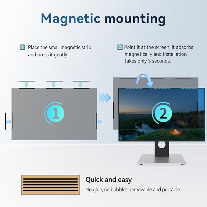 [2-Pack] 24 Inch Magnetic Computer Privacy Screen Filter for 16:9 Widescreen Monitor, Removable Eye Protection Anti Glare Blue Light Filter Privacy Shield, Anti Spy Screen Protector Film 24 in