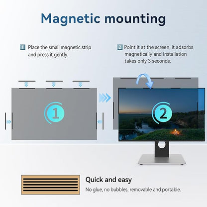 [2-Pack] 24 Inch Magnetic Computer Privacy Screen Filter for 16:9 Widescreen Monitor, Removable Eye Protection Anti Glare Blue Light Filter Privacy Shield, Anti Spy Screen Protector Film 24 in