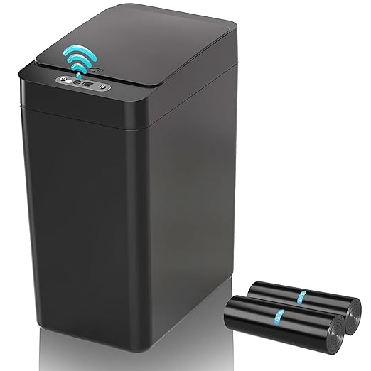 kaylowe Automatic Bathroom Trash Can Touchless 2.6 Gallon Garbage Cans with Lid Small Slim Motion Sensor Smart Trash Bin for Kitchen, Bedroom, Office, Living Room, Black