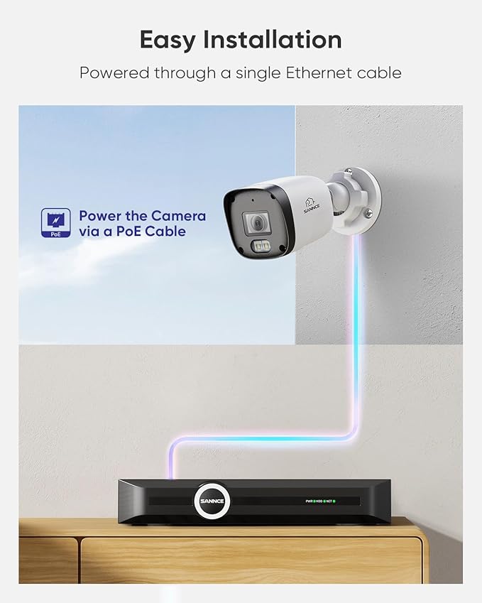 SANNCE 2K 3MP PoE Security Camera System - 8CH 6MP Surveillance NVR with 4PCS 3MP HD Weatherproof Cameras with H.265 Video Compression, Clear Full Color Night Vision, Audio Recording (1TB HDD)