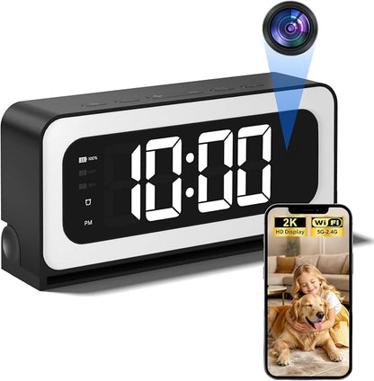 Gyliziex Clock Camera 2K, 5Ghz & 2.4Ghz WiFi Indoor Security Camera with Alarm, Full Colored Night Vision, Smart Motion Detection, Local Storage