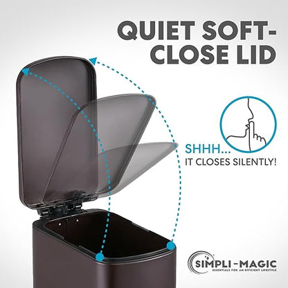 SIMPLI-Magic 6L/1.6G Stainless Steel Bathroom Trash Can with Hands-Free Foot Pedal, Quiet Soft-Close Lid, Compact Space-Saving Size