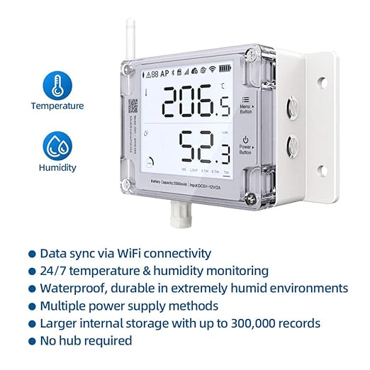 GS1-A Smart WiFi Thermometer Hygrometer, IP65 Temperature & Humidity Data Logger, Device Sharing, Scheduled Reports, Multiple Alerts, Local Deployment, Alexa/IFTTT (2.4GHz WiFi)
