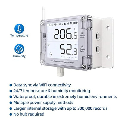 GS1-A Smart WiFi Thermometer Hygrometer, IP65 Temperature & Humidity Data Logger, Device Sharing, Scheduled Reports, Multiple Alerts, Local Deployment, Alexa/IFTTT (2.4GHz WiFi)