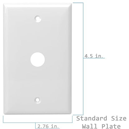ENERLITES 1 Gang 0.406 Inch Hole Telephone/Cable Wall Cover, Fade Resistant Unbreakable Polycarbonate with Smooth Surface, 8661-W White