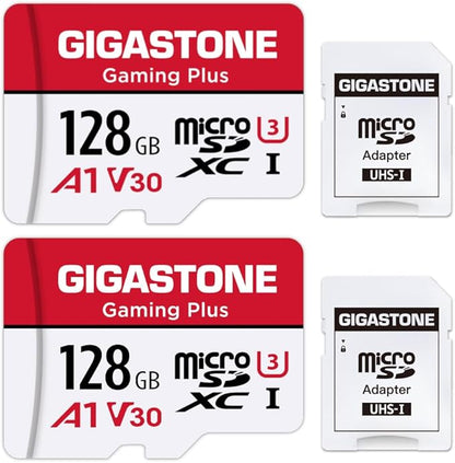 【for Switch 1 Only】 GIGASTONE 128GB Micro SD Card 2-Pack, Gaming Plus, Nintendo-Switch 1 Compatible, R/W 100/50MB/s, 4K Video Recording, Micro SDXC UHS-I A1 U3 Class 10, with Adapter