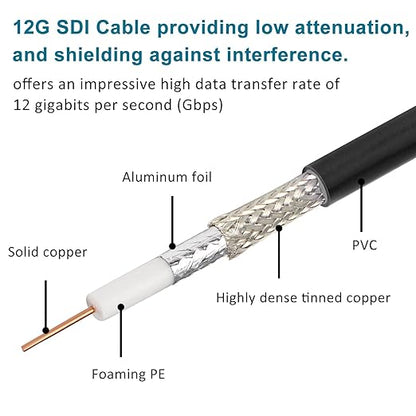 XRDS -RF 12G SDI Cables 15FT, SDI Video Cable 3G/6G/12G 75ohm BNC Male Cable Supports HD-SDI/3G/6G-SDI/4K/8K for Video Security Camera SDI Converter