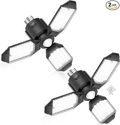 toberich Motion Sensor Garage Lights 2 Pack, 8000LM Motion Sensor Shop Light w/ 3 Switch Modes, 6500K Indoor Motion Activated Light Bulb for Garage, Workshop, Laundry Room, Basement