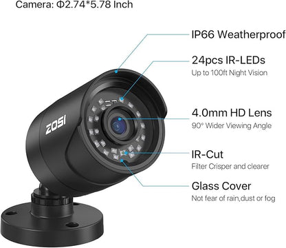 ZOSI 3K Lite Home Surveillance Security Camera System with AI Human Vehicle Detection, 8CH H.265+ CCTV DVR and 8 x 2MP 1920TVL Wired Weatherproof Bullet Cameras Outdoor, 100ft Night Vision (1TB HDD)