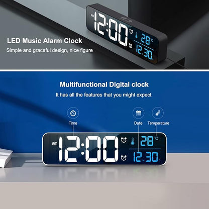 Abovsare Digital Clock for Bedroom, Clocks for Living Room Decor, Desk Table Clock, Alarm Clock Large Display with Date Week Temperature, Automatic Brightness Dimmer, Smart Cool Modern (Black Blue)