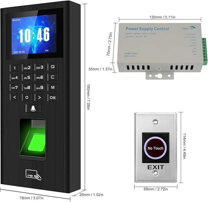 Biometric Fingerprint Security Access Control System kit (No Lock),RFID T9 keypad Door Lock,time attendance System,smart Remote Control Door Opener,Metal Sensor Switch,doorbell,Password