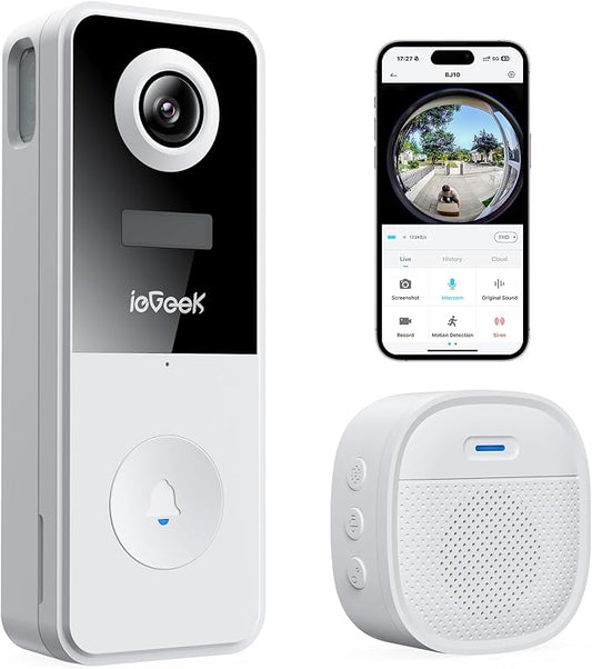ieGeek Video Doorbell Camera Wireless, Head-to-Toe 180° Ultra View Battery Powered, No Subscription Fee, 2K 3MP HD, Smart Motion Detection, Real-time Alerts, Local/Cloud Storage, Only 2.4GHz WiFi