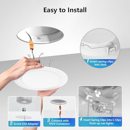 LVWIT LED Recessed Light 6Inch, Can Lighting Color Selectable 2700/3000/4000/5000/6000K 5CCT, 10W(120W Equivalent) Dimmable Downlight with E26 Conversion Kit, Retro Fit Ceiling Light Fixtures, 24 Pack