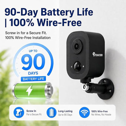 2K Wireless Outdoor Security Camera, Cameras for Home Security with Free 24-Hour Cloud Playback, 2-Way Audio, PIR Motion Detection, Night Vision, IP65 Weatherproof, Alexa & Google Home Compatible