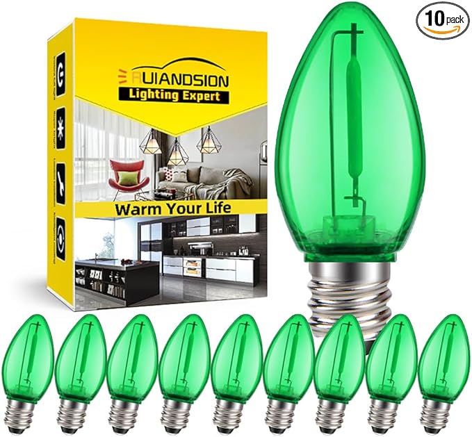 Ruiandsion E12 LED Decorative Bulb Green 110V No Flicker Eye Protection for Holiday Warning Lights Christmas Tree Chandeliers Pack of 10