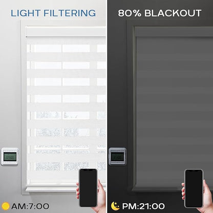 Motorized Zebra Blinds Dual Layer Window Shades Remote Roller Blinds with Alexa Google and Homekit Electric Horizontal Window Blindsfor Home Office Customized Size(60% Light Filtering - White)