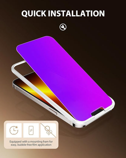 PAPIKISS Compatible for iPhone 13/iPhone 14/iPhone 13 Pro Privacy Screen Protector 6.1 inch Display, Gradient Colorful Anti Spy Blue Light HD Tempered Glass Easy Installation