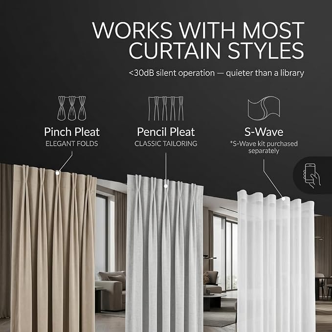Quoya Smart Electric Curtain Track AT5810【Up to 3m(118in) - Motorised and Adjustable 】, with Automated Rail Motor with App, Voice, Remote Control, Compatible with Alexa, Google and Siri