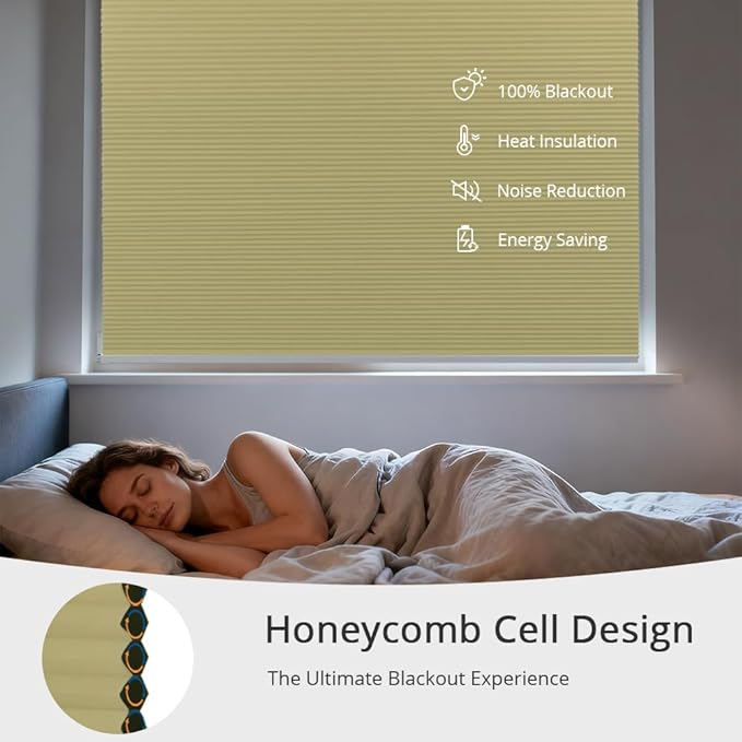Motorized Cellular Shades with Remote Blackout Honeycomb Smart Blinds Options for Indoor Windows, Remote/Alexa/Matter Compatible, Easy DIY Installation (Apricot)