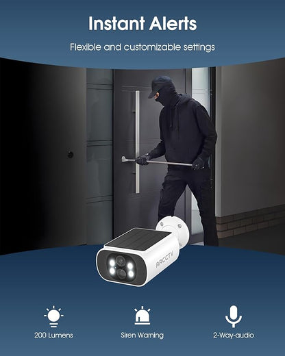 ARCCTV Solar Security Camera Outdoor Wireless, 4MP Battery Powered Home Surveillance Camera with Embedded Solar Panel, PIR Motion Sensor, 2.4G/5G Dual Band WiFi
