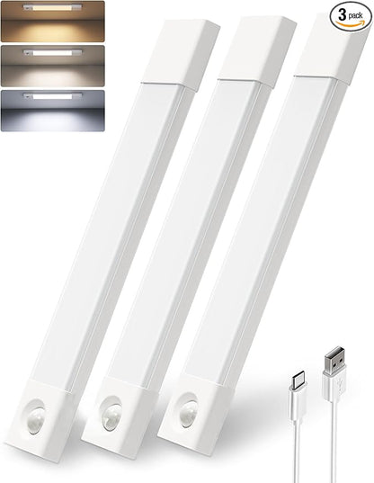 EZVALO Under Cabinet Lighting, Wireless Closet Lights, 50 LED Rechargeable Motion Sensor Light, Dimmable, 3 Color Temperatures, 11.8 inch Counter lights for Kitchen, Pantry, Bedroom, Wardrobe (3 Pack)
