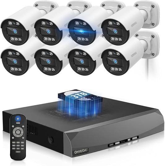 Two-Way Audio PoE Security Camera System Outdoor, 5MP Wired Cameras with 4K 8CH NVR Systems, Home Surveillance Video DVR Kits
